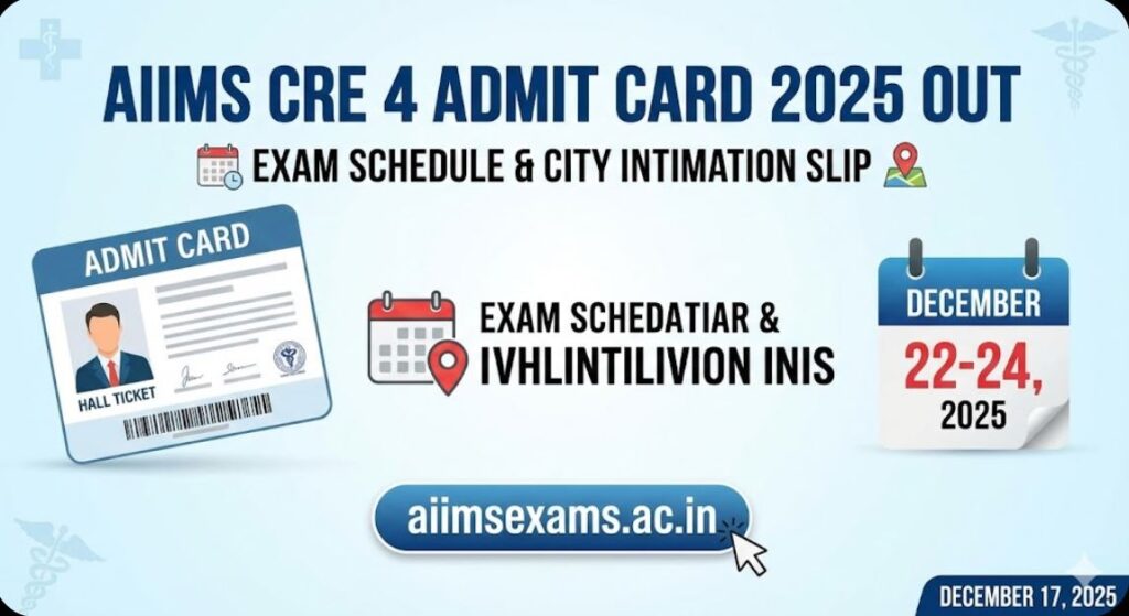 AIIMS CRE 4 Admit Card 2025 Out Exam Schedule & City Intimation Slip @aiimsexams.ac.in