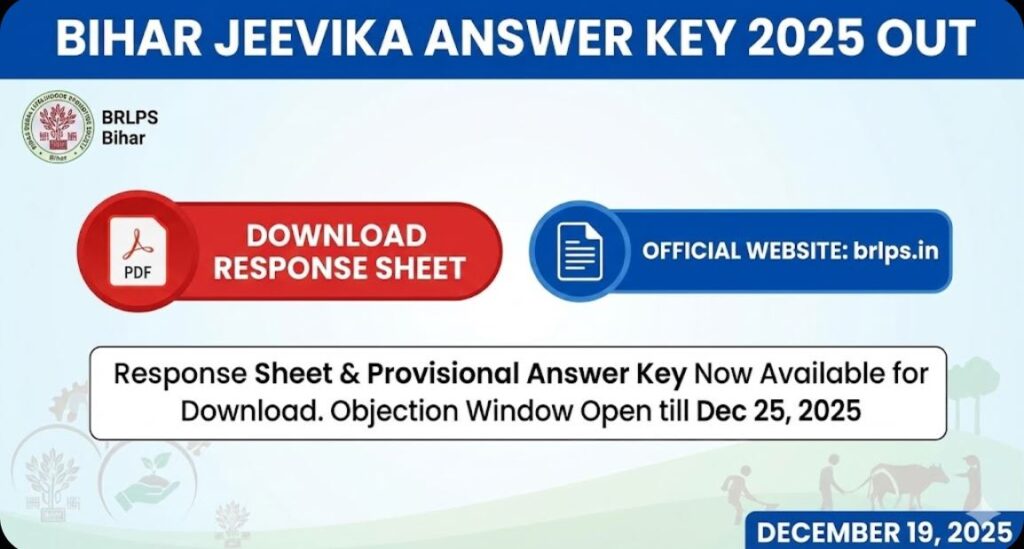 Bihar JEEVIKA Answer Key 2025 Out - Download Response Sheet