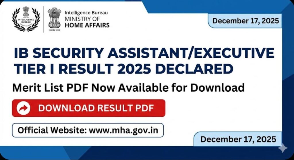 IB Security Assistant Executive Tier I Result 2025