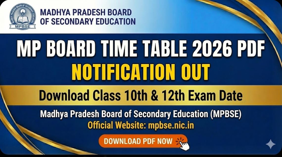 MP Board Time Table 2026 PDF Download Class 10th 12th Exam Date