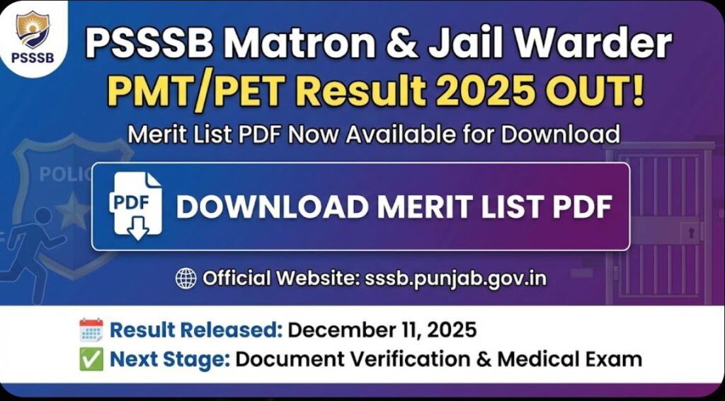 PSSSB Matron Warder PMT PET Result 2025