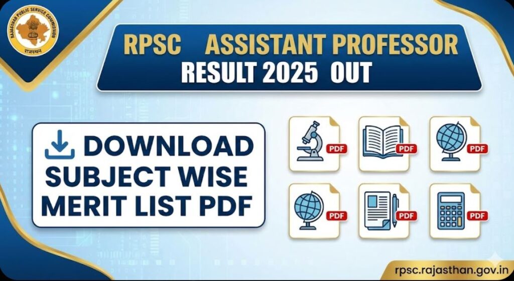 RPSC Assistant Professor Result 2025 Out Download Subject Wise Merit List PDF
