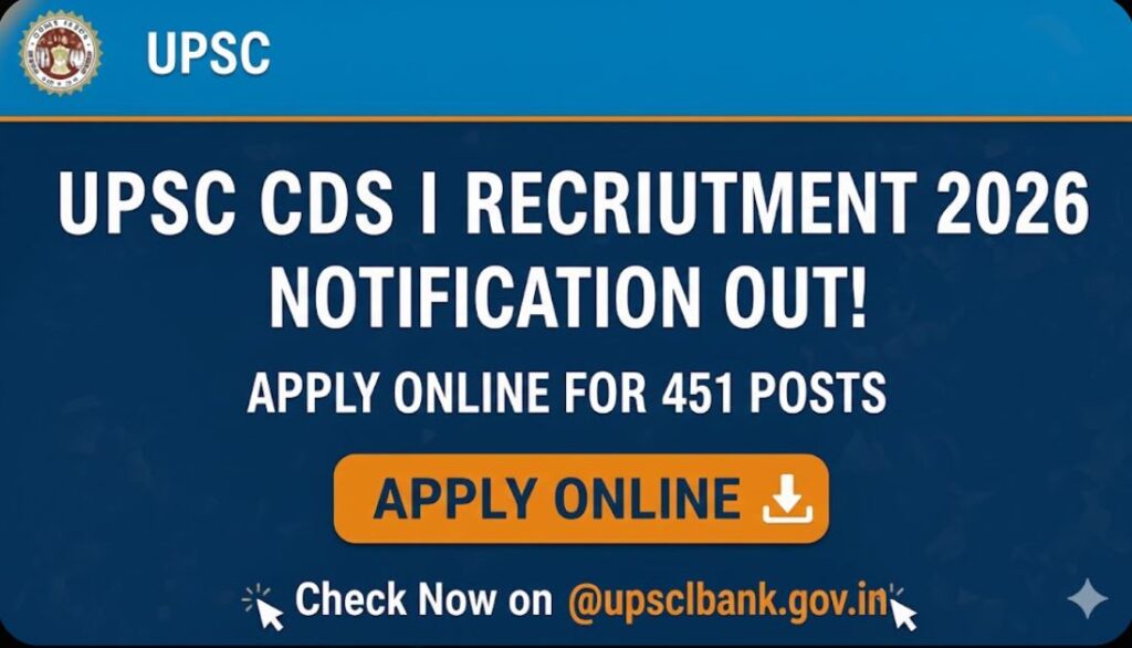 UPSC CDS I Recruitment 2026 Notification Out Apply Online for 451 Posts